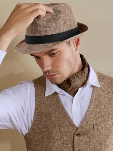BABEYOND Men's 1920s Short Brim Trilby Fedora Hat - color: A-camel