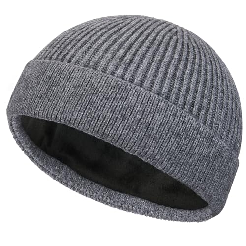 ROYBENS Swag Wool Short Beanie for Men Women, Fleece Lined Warm Winter Hat - color: 1pcs-gray