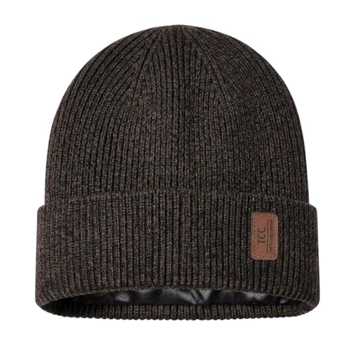 Beanie Fleece Lined Soft for Men Women | Winter Hats Warm Double Layered Stylish Knited Cuffed Plain Beanie Skull Cap | - color: A07- Brown/Black