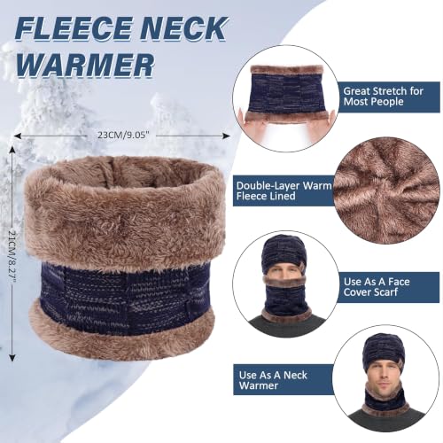 FZ FANTASTIC ZONE Men's Winter Beanie Hats Neck Warmer Warm Infinity Scarf - color: Navy Blue