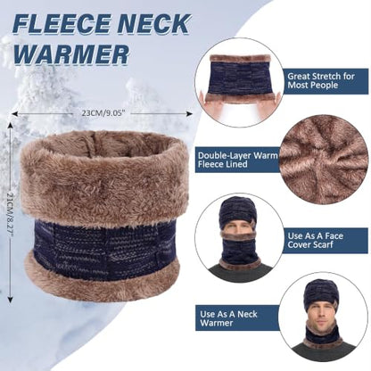 FZ FANTASTIC ZONE Men's Winter Beanie Hats Neck Warmer Warm Infinity Scarf - color: Navy Blue