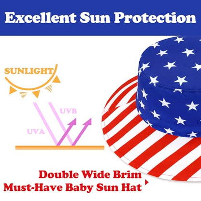 Sarfel Baby Sun Hat Summer Baby Boy Hats UPF 50+ Sun Protection Toddler Hat Bucket for Baby Girl Adjustable Kid Cap - color: American Flag, size: 6-12 Months