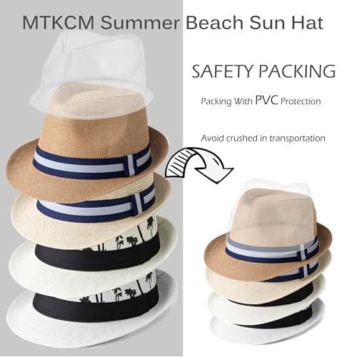 4 Pack Short Brim Straw Fedora Summer Beach Sun Hat Men - color: 4 Pcs Set D