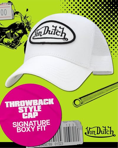 Von Dutch Unisex Trucker Hat - Retro Classic Solid Color Mesh Back Snapback Baseball Cap for Men & Women. - color: White