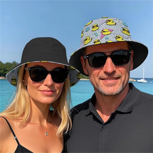 Amasnay Neon Bucket Hat Cotton Double-Side-Wear Reversible Sun Hat for Women Men, Summer Vacation Travel Beach Fisherman Hat - color: 80s 90s Duck