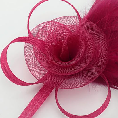 DRESHOW Fascinators Hats for Women Tulle Feather Tea Party Fascinator Wine