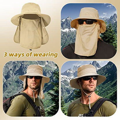 Fishing Hat for Men Sun Protection Hat with Removable Neck Flap Face Cover - color: Khaki