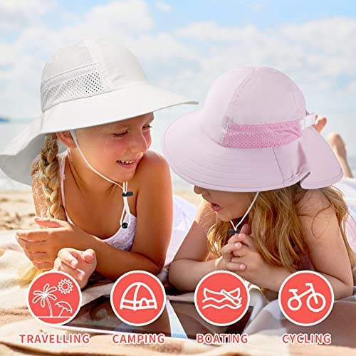 Toddler Baby Sun Hat Kids Summer Beach Essentials Adjustable Beach Hats with Bucket Wide Brim for Boys Girls Age 0-14 Years - color: 1 Pack - White, size: 6-24 Months