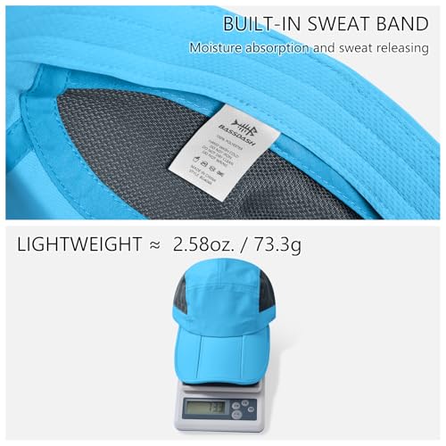 BASSDASH Folding Fishing Baseball Cap UPF 50+ Water Resistant Outdoor Portable Brim Hats for Women Men Hiking Adjustable - color: Cyan Blue