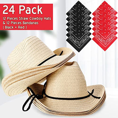 SATINIOR 12 Set Kids Cowboy Hats Bulk with Bandanas - color: Beige