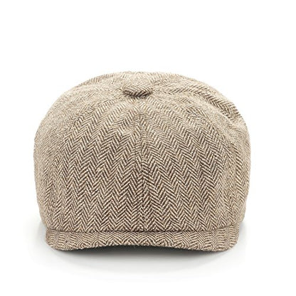 Gatsby Newsboy Hat Men Women Classic Herringbone 8 Panel Trendy Tweeb Flat Cap - color: B Brown