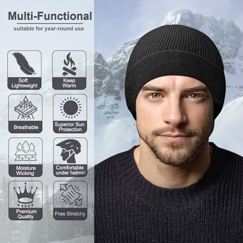 Bamboo Lightweight Skull Cap Beanie Hat for Men Women, Soft and Comfy Sleep Cap Watch Hat - color: Black/Black