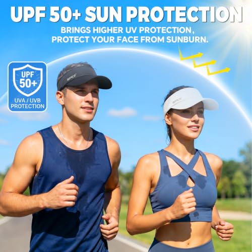 BEACE Sun Visor Hat Women Men-Sports Lightweight Wicking Stretchy Sunvisor Cap for Golf Tennis Running Pickleball Beach - color: Navyblue