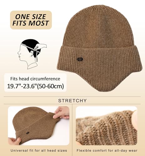HiRui Knit Beanie Hats Winter Hats Ear Covers for Men Women-Warm Daily Headwear - color: Khaki