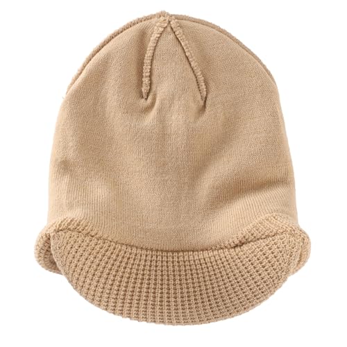 Home Prefer Mens Wool Blend Winter Hat Double-Layer Warm Knit Pre-Curve Visor Beanie Brimmed Beanies Hat for Men Women - color: Khaki
