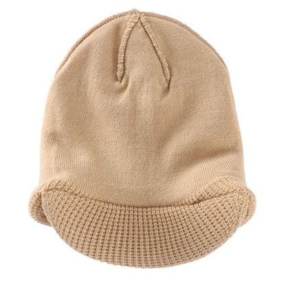 Home Prefer Mens Wool Blend Winter Hat Double-Layer Warm Knit Pre-Curve Visor Beanie Brimmed Beanies Hat for Men Women - color: Khaki