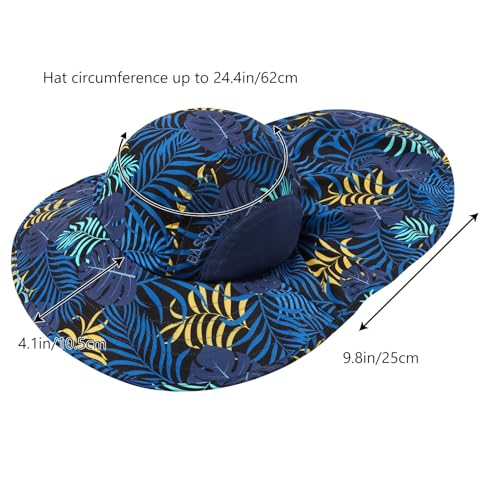 BASSDASH UPF 50+ Unisex Water Resistant Wide Brim Sun Hat with Large Neck Flap Ponytail Fishing Hat for Men Women - color: Colorful Leaves/Dark Blue