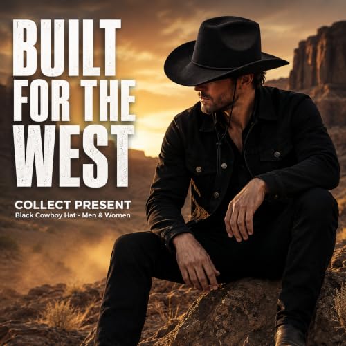COLLECT PRESENT Plain Felt Cowboy & Cowgirl Hat for Men and Women | Western Studded Cowboy Hat in Adult Sizes - color: Black