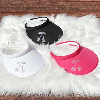 2 Pack Sun Visors Women Wide Brim Clip on Summer Hats Adjustable UV Protection - color: Cherry-white,rose Red