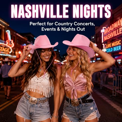 COLLECT PRESENT Plain Felt Cowboy & Cowgirl Hat for Men and Women | Western Studded Cowboy Hat in Adult Sizes - color: Pink