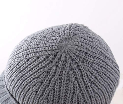 Home Prefer Men's Winter Hat Thick Knit Beanie Cap with Visor Newsboy Beanie Hat - color: Light Gray