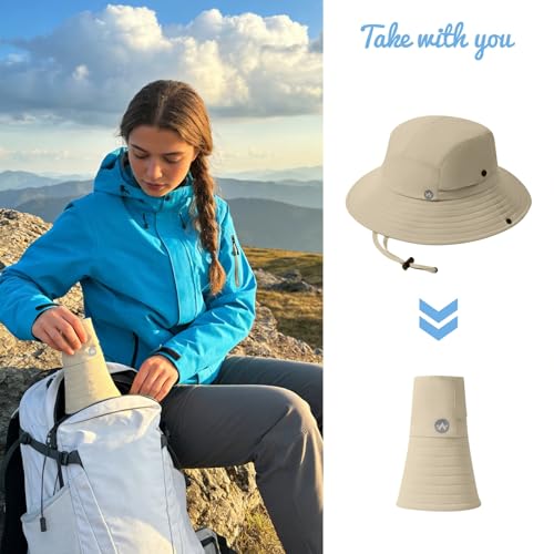 WANDER Sun Bucket Hat UPF 50+ Quick-Dry Wide Brim Fishing Boonie - color: Khaki