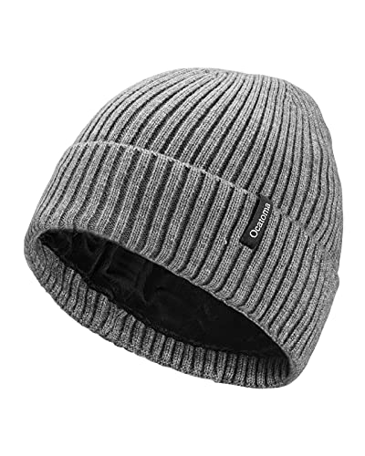 Ocatoma Beanie for Men Women Warm Winter Knit Cuffed Soft Ski Hats Unisex - color: Grey