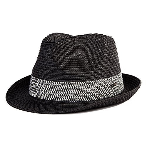 Fancet Packable Straw Fedora Panama Sun Summer Beach Hat Cuban Trilby Men Women 56-67cm - color: Black, size: 3X-Large