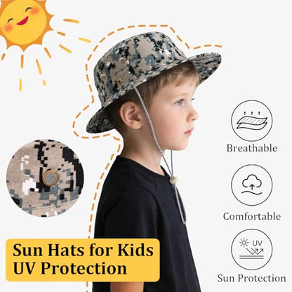 Kids Sun Hats for Boys Girls Bucket Hat UPF 50+ UV Protection Safari Hat Lightweight & Breathable Boonie Hat - color: 1 Pack-gray Digital