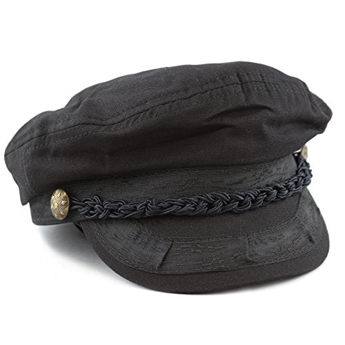 The Hat Depot Unisex Cotton Yachting Style Sailing Greek Fisherman Cap hat - color: Black, size: Small-Medium