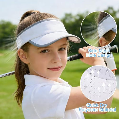 Kids Sun Visor Hats for Girls Boys Reflective Sports Hats Summer Beach Running Tennis Golf Caps Age 8-14 - color: Reflective Strip-white