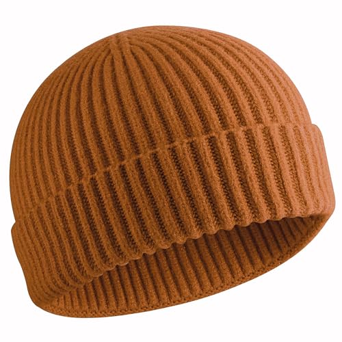 50% Wool Knit Short Fisherman Beanie for Men Women Warm Winter Hat - color: 1pcs Camel
