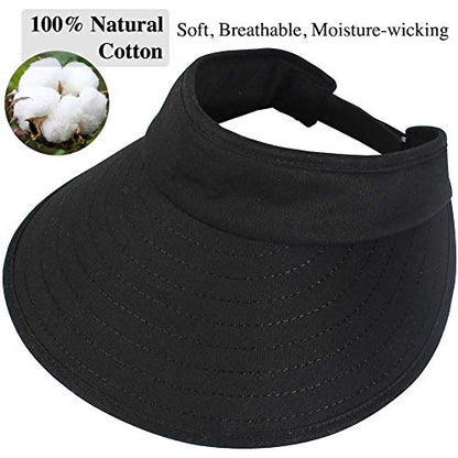 2PCS Wide Brim Sun Visor Hat Women Large UV Protective Golf Beach Cap, Korea Design - color: 1black+1white