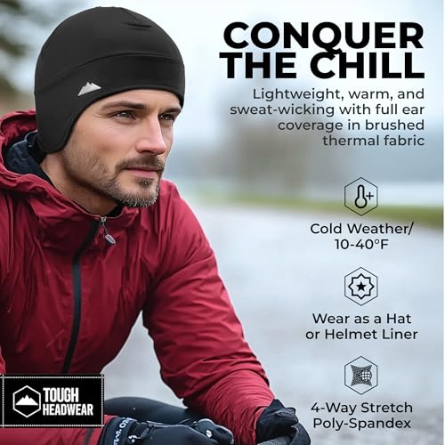 Tough Headwear Thermal Skull Cap - Moisture-Wicking Running Beanie - Snug Fit Ski Helmet Liner - Lightweight Cycling Cap - color: Black (2 Pieces) & Gray (1 Piece)