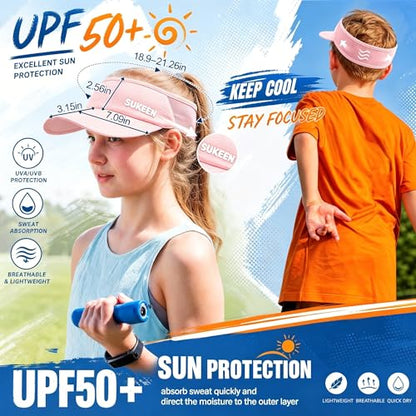 Sukeen Kids Sun Visor Hat for Girls Boys UPF50+ Lightweight Cooling Stretchable Packable Sun Hat - color: Pink