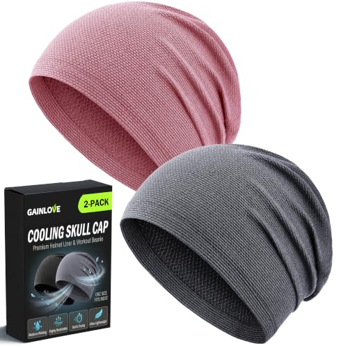 2 Pack Cooling Skull Cap for Men Women, 3D Mesh Sweat Wicking Beanie - color: Dark Gray+pinkish Purple