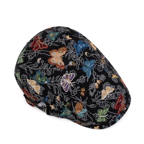 Cotton Newsboy Cap,Breathable Ivy Gatsby Cabbie Beret Hat for Men's Women Driving Hunting Golf - color: Butterfly Black