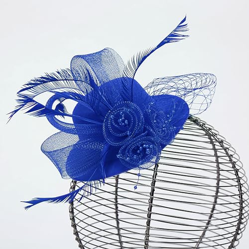 Zinniday 2026 Mini Fascinators Hat - Elegant Small Blue Kentucky Attire Derby Headwear Accessories 1920s 50s High Tea Party Church Tiny Veil Hat with Hair Clip for Women Girls - color: Blue