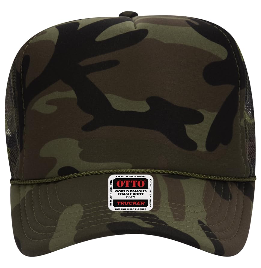 Otto Cap 5-Panel High Crown Mesh Back Trucker Hat - color: Camo
