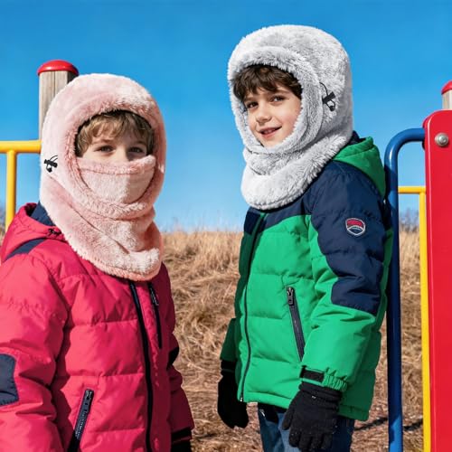 Ski Mask Kids Balaclava, Winter Ski Face Mask Cover, Fleece Hats for Kids - color: Grey