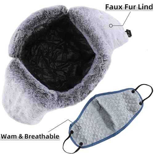 Connectyle Trapper Hat for Men Women Faux Fur Trooper Trapper Winter Hat with Ear Flaps Waterproof Ushanka Hunting Hats - color: Blue