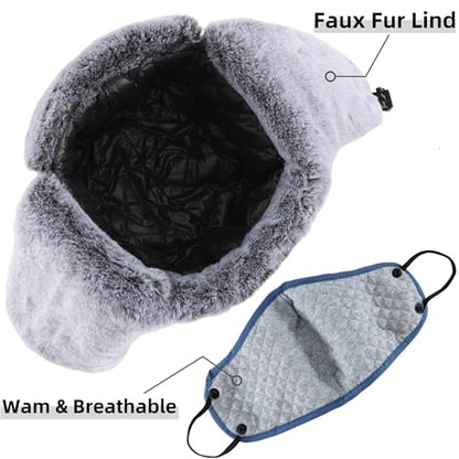 Connectyle Trapper Hat for Men Women Faux Fur Trooper Trapper Winter Hat with Ear Flaps Waterproof Ushanka Hunting Hats - color: Blue