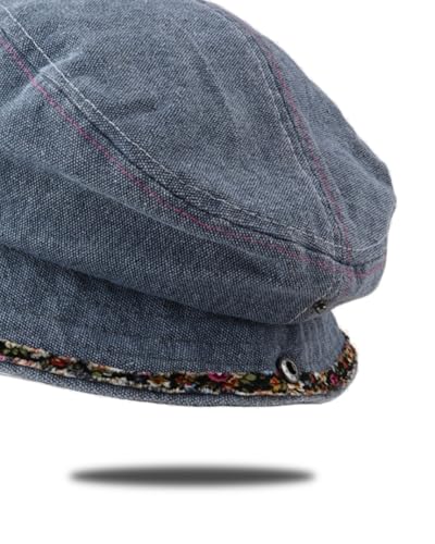 Women Denim Bucket Hat Brim with Floral Foldable Versatile Cap - color: Blue