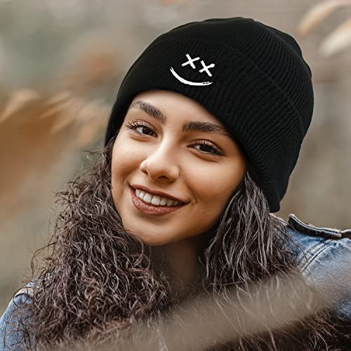 Cool Graphic Beanie for Men and Women - Black - color: Smiley1