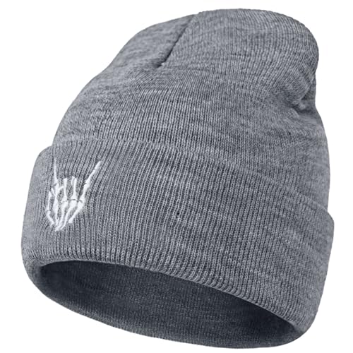 Gothic Skull Beanie Hats for Men Women, Skeleton Cuffed Winter Hat for Goth Gifts, Indoor and Outdoor Outfit Matching - color: 01.grey/Skeleton