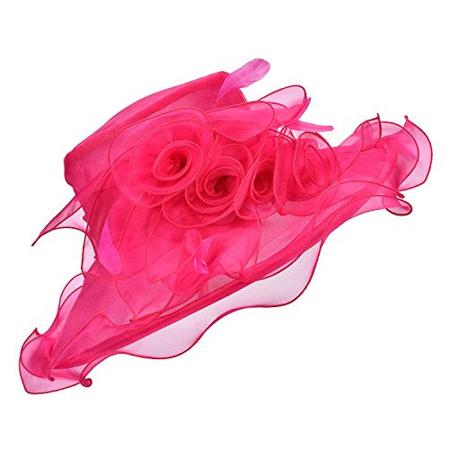Lawliet Womens Flower Wedding Occasion Wide Brim Church Dress Sun Hat A341 - color: Hot Pink, size: One Size