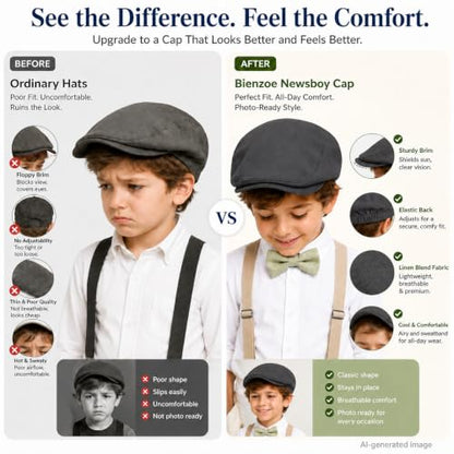 Bienzoe Boys Newsboy Flat Hat: Classic Linen Cap Lightweight - color: Dk Grey, size: 4-5T