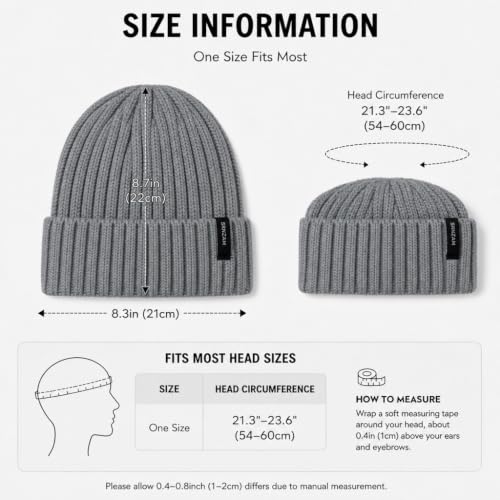 Winter Hats for Women Men Fleece Lined Ribbed Knit Beanie - color: Grey