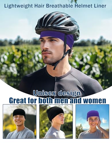 Cotton Skull Caps Lightweight Summer Beanie Hat Thin Sleep Sleeping Hats Chemo Caps Running Helmet Liner - color: Black & Purple