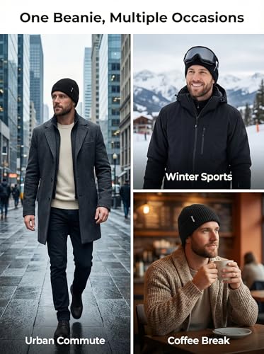 Beanie for Men Women Unisex Winter Hat Cuffed Thick Chunky Knitted Beanies Skull Cap - color: Solid Black